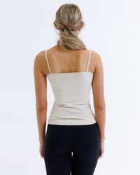 White Downeast Wonder Cami T-shirt, XS size, soft fabric, close-up of the fitted casual tee for women.