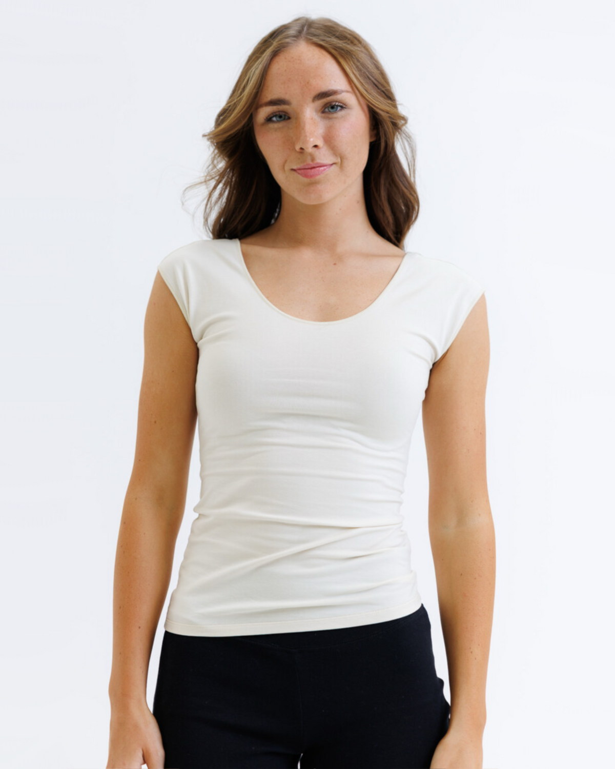 White Downeast Wonder Tee displayed flat with short sleeves and crew neckline, showcasing its soft cotton fabric and classic style.