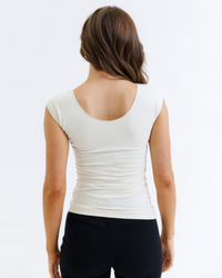 White Downeast Wonder Tee displayed flat, showing its soft fabric and classic T-shirt style, ideal for casual wear.