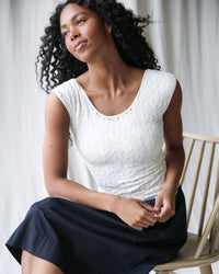 White Downeast Wonder Tee in XS displayed flat, showing soft cotton fabric and classic crew neckline.