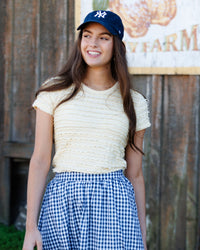 Downeast Scallop Tee in banana crepe fabric, featuring a stylish scalloped neckline and casual top design.