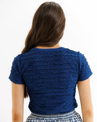 Downeast Scallop Tee in Banana Crepe, XS, casual tops with a scalloped neckline and relaxed fit, perfect for everyday wear.