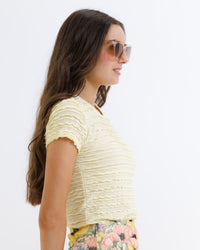 Downeast scallop tee in banana crepe fabric, featuring a stylish scalloped neckline, casual tops for women.