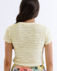 Downeast scallop tee in banana crepe fabric, showcasing a casual tops style with a scalloped neckline and relaxed fit.