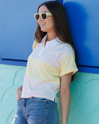 Downeast rugby tee in casual tops style, featuring a classic design with a comfortable fit and striped details.