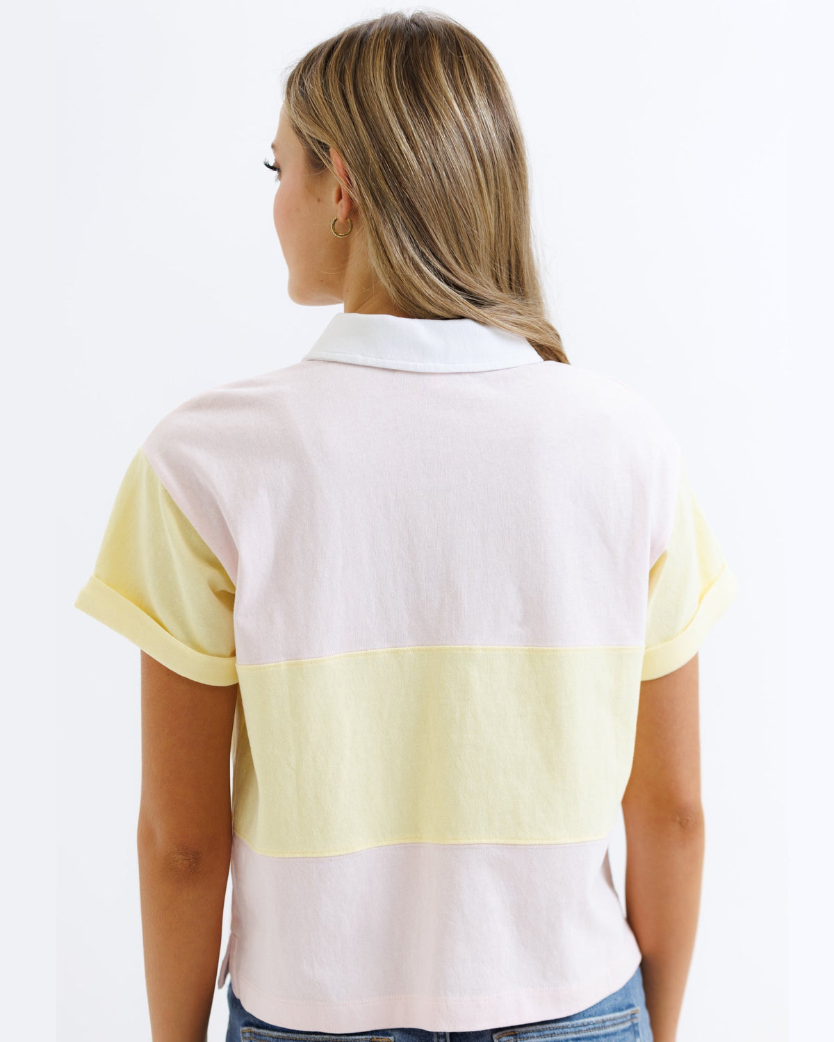 Downeast rugby tee, casual tops with a classic fit, featuring a striped design and crew neck, ideal for everyday wear.