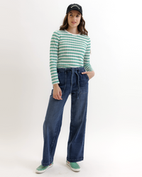 Downeast Superstition Long Sleeve Top in berry with ditsy print, lightweight fabric, and fitted design for casual wear.