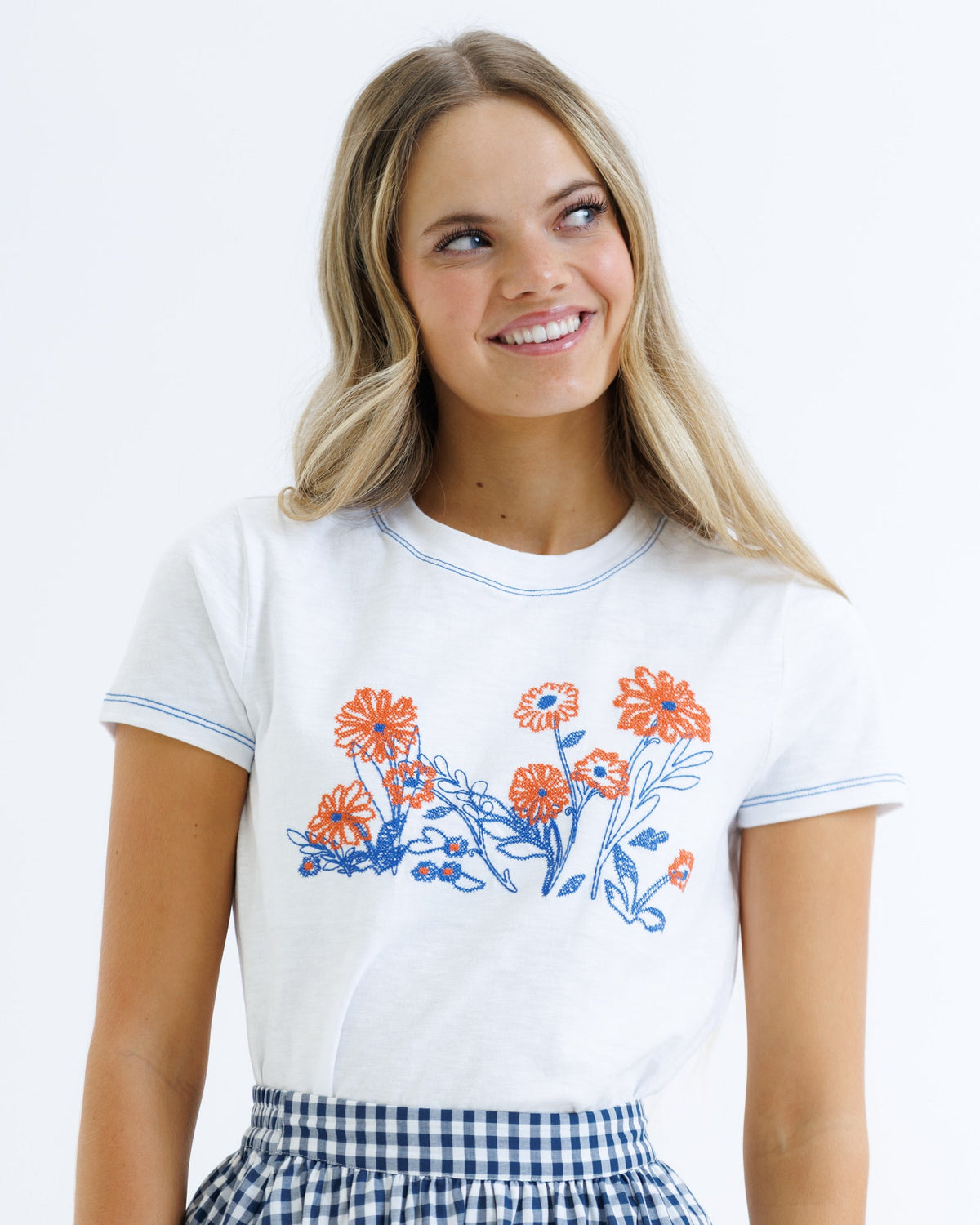 Downeast Cross Stitch Tee, casual tops, featuring a detailed cross stitch design on soft fabric, ideal for everyday wear.