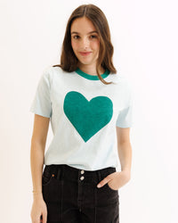 Downeast Heart To Heart Tee, casual women's top with a heart graphic, soft fabric, and relaxed fit, ideal for everyday wear.