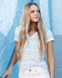 Downeast Dockside Tee in XS, featuring classic striped design and casual fit, perfect for everyday tops.