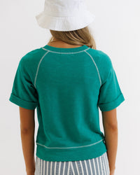 Green vintage Downeast Team Crew top for women, featuring classic crewneck design and soft fabric.