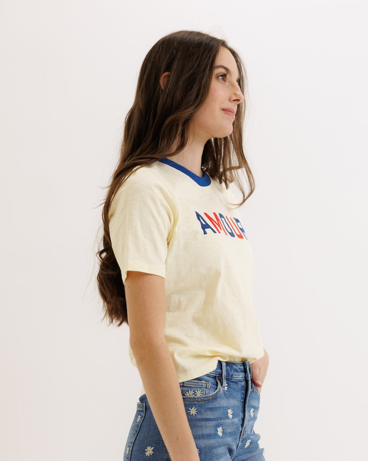 Downeast We Love It Tee in lemon icing, XS size, casual tops for women, soft fabric and stylish design.
