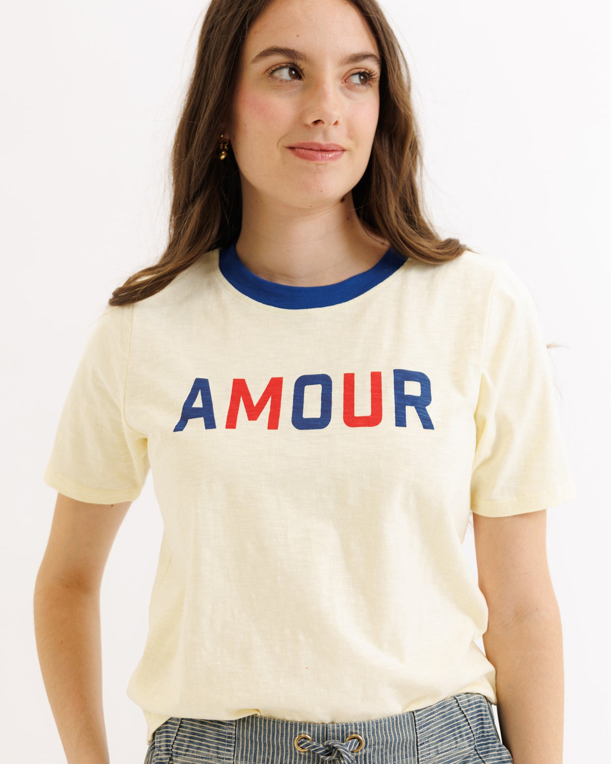 Downeast We Love It Tee in lemon icing, casual cotton top with short sleeves and a relaxed fit.