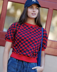 Downeast Powder Puff Sleeve Crew top in soft fabric with puff sleeves, stylish casual wear for women.