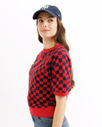 Downeast Powder Puff Sleeve Crew top in soft fabric, featuring puffed sleeves and a classic crew neckline, casual and stylish.