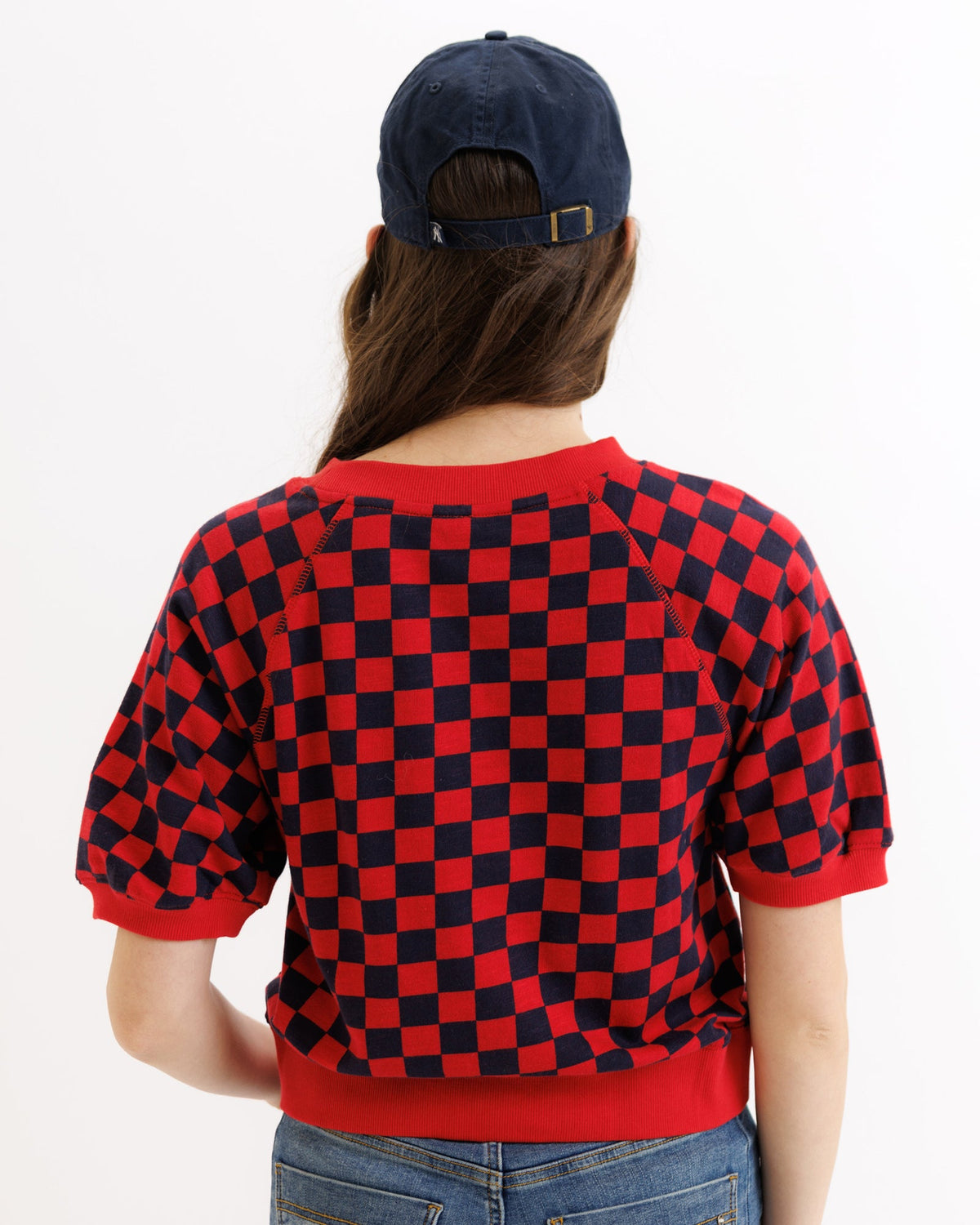 Downeast Powder Puff Sleeve Crew top in soft fabric with puff sleeves, casual fit, and rounded neckline.