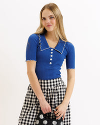 Downeast Let's Dance top in true blue, XS size, featuring a stylish sleeveless design perfect for casual wear.