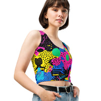Retro color women's crop top tank top from EDMFestieGear for EDM rave festivals, vibrant and stylish festival clothing.