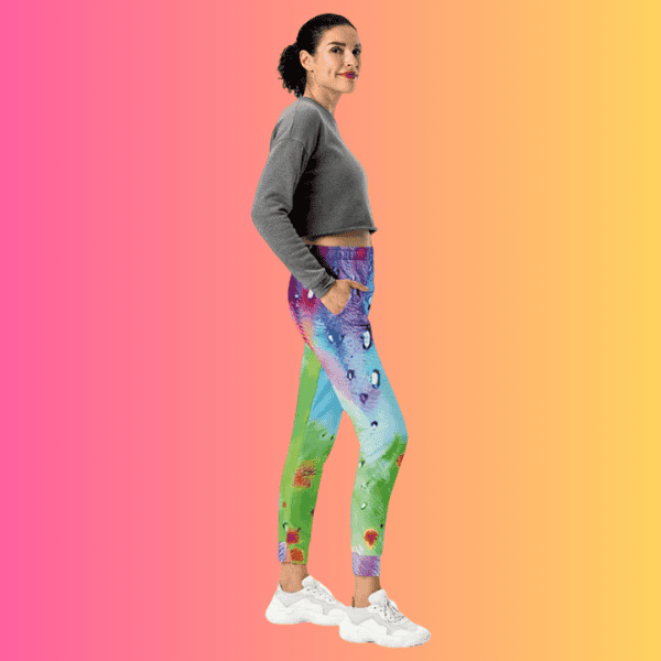 Vibrant women's Festie Joggers by EDMFestieGear featuring eco-friendly fabric, colorful festival-ready style and comfortable fit.