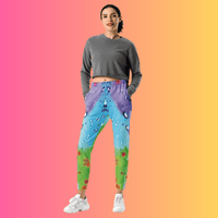 Vibrant women's Festie Joggers by EDMFestieGear featuring eco-friendly fabric, perfect for music festivals, shown in XS size.