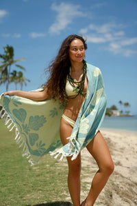 Soft, plush Naupaka Dreams Luxurious Towel by EHA Culture, showcasing its textured fabric and elegant design.