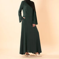 Elegant Flow Crepe Pocket Abaya Dress(MA432)