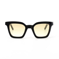 Black Master Flash sunglasses with blue light lenses by EXCLUSIVE EYES, INC, shown from the front view.