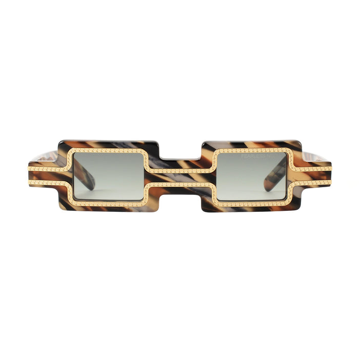 Close-up of the EXCLUSIVE EYES CREATOR sunglasses showing sleek black frames and tinted lenses.