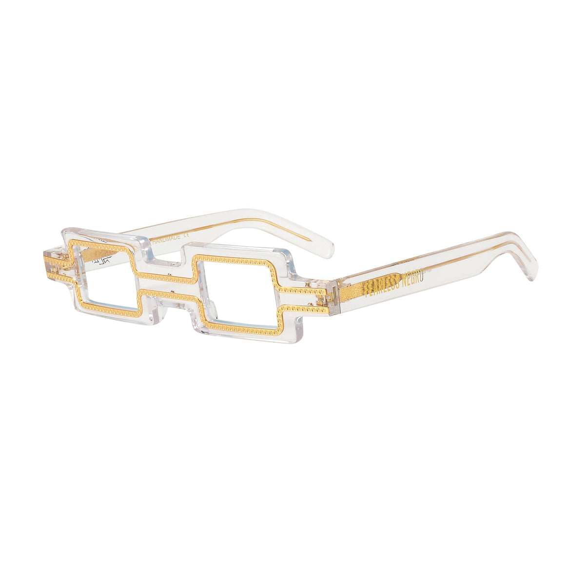 Close-up of the CREATOR eyewear from EXCLUSIVE EYES, INC showcasing sleek design and stylish frame details.