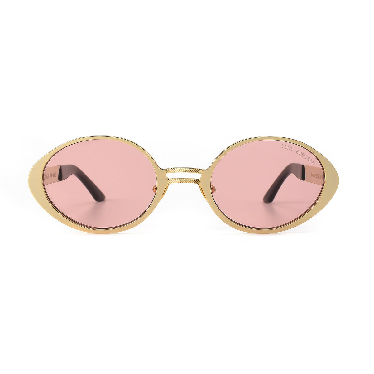 Pair of EXCLUSIVE EYES. INC diamond-shaped sunglasses with dark tinted lenses and sleek black frames.