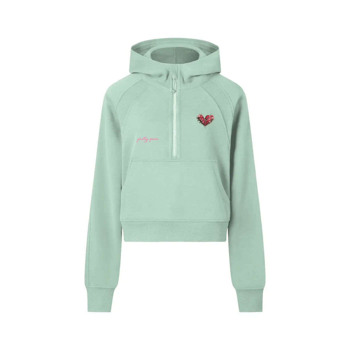 Women Cropped PRETTY PAIN Half-Zip Hoodie