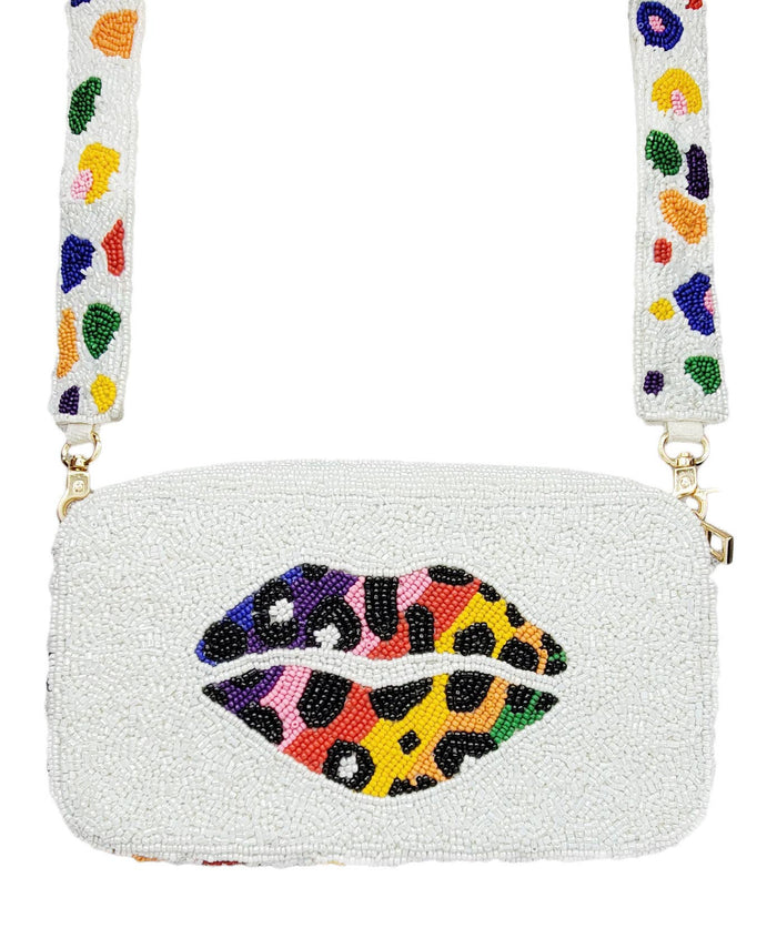 Animal print beaded camera bag by Fitkitty Culture, stylish accessory with intricate beadwork, perfect for carrying small essentials.