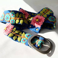 Embroidered wool belt from Sunshine Daydream collection, stylish accessory for women's athleisure and yoga wear by Fitkitty Culture.