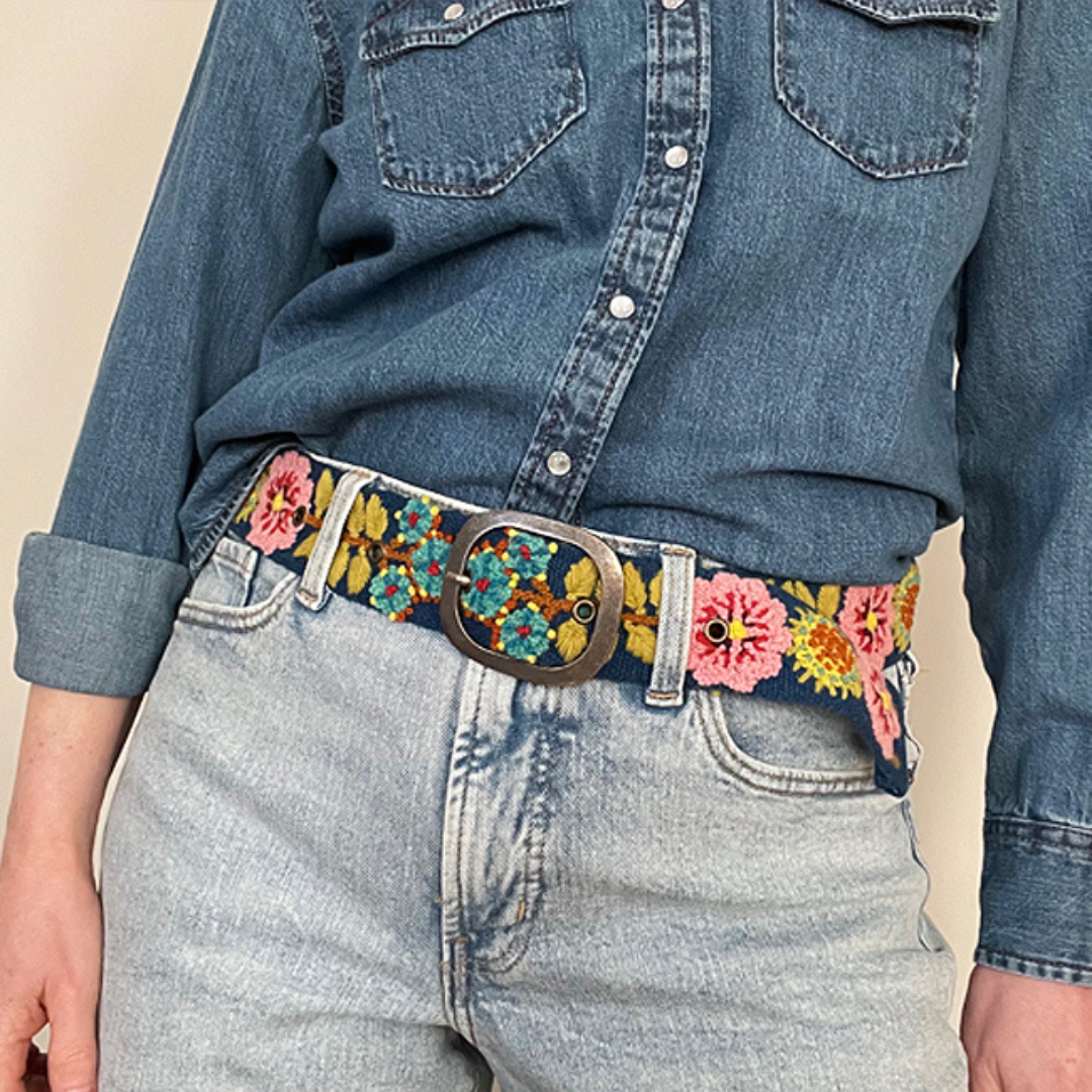 Embroidered wool belt from Sunshine Daydream collection, stylish accessory by Fitkitty Culture for women’s yoga and casual wear.
