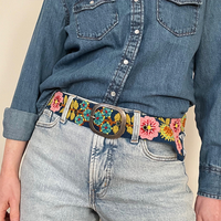 Embroidered wool belt from Sunshine Daydream collection, stylish accessory by Fitkitty Culture for women’s yoga and casual wear.