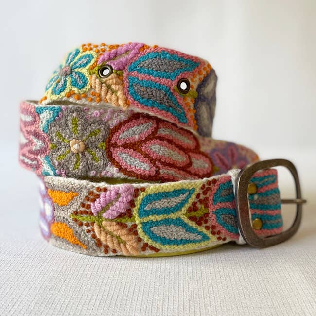Embroidered Wildflower Wanderer belt from Fitkitty Culture Accessories, featuring floral embroidery on a stylish fabric belt.