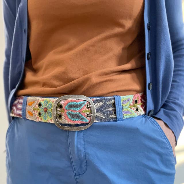 Wildflower Wanderer embroidered belt from Fitkitty Culture, a stylish accessory with floral embroidery for women's fashion and athleisure wear.
