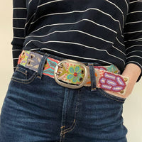 Wildflower Wanderer embroidered belt from Fitkitty Culture women's accessories, featuring floral embroidery and adjustable strap.
