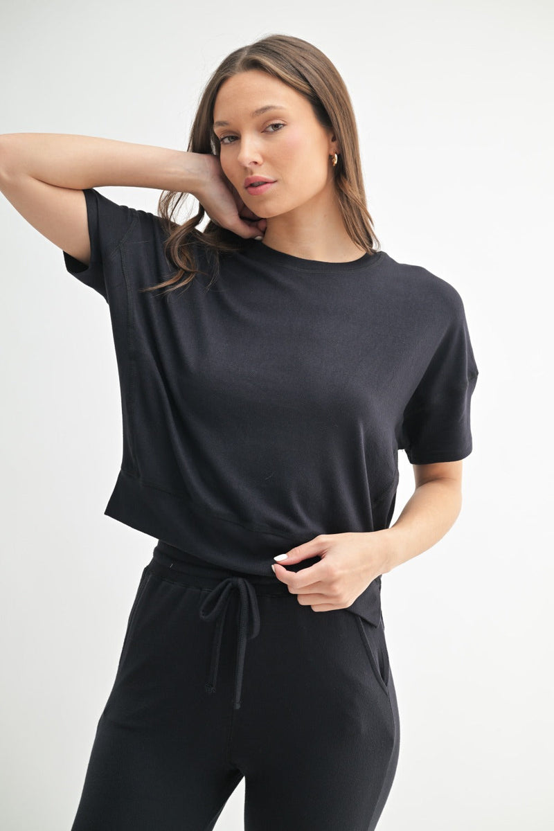 Black Fitkitty Culture Cloudflow Dolman Lounge Top, women's casual clothing with relaxed fit and comfortable style.
