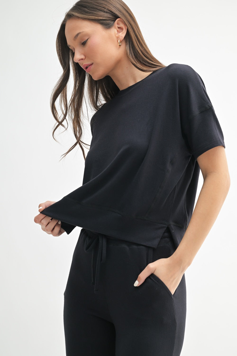 Black Cloudflow Dolman Lounge Top by Fitkitty Culture, women's comfortable casual clothing with relaxed fit and stylish design.