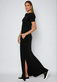 Black Luxe Lounge Hoodie Dress by Fitkitty Culture Athleisure Wear, stylish women’s casual clothing with a comfortable fit.