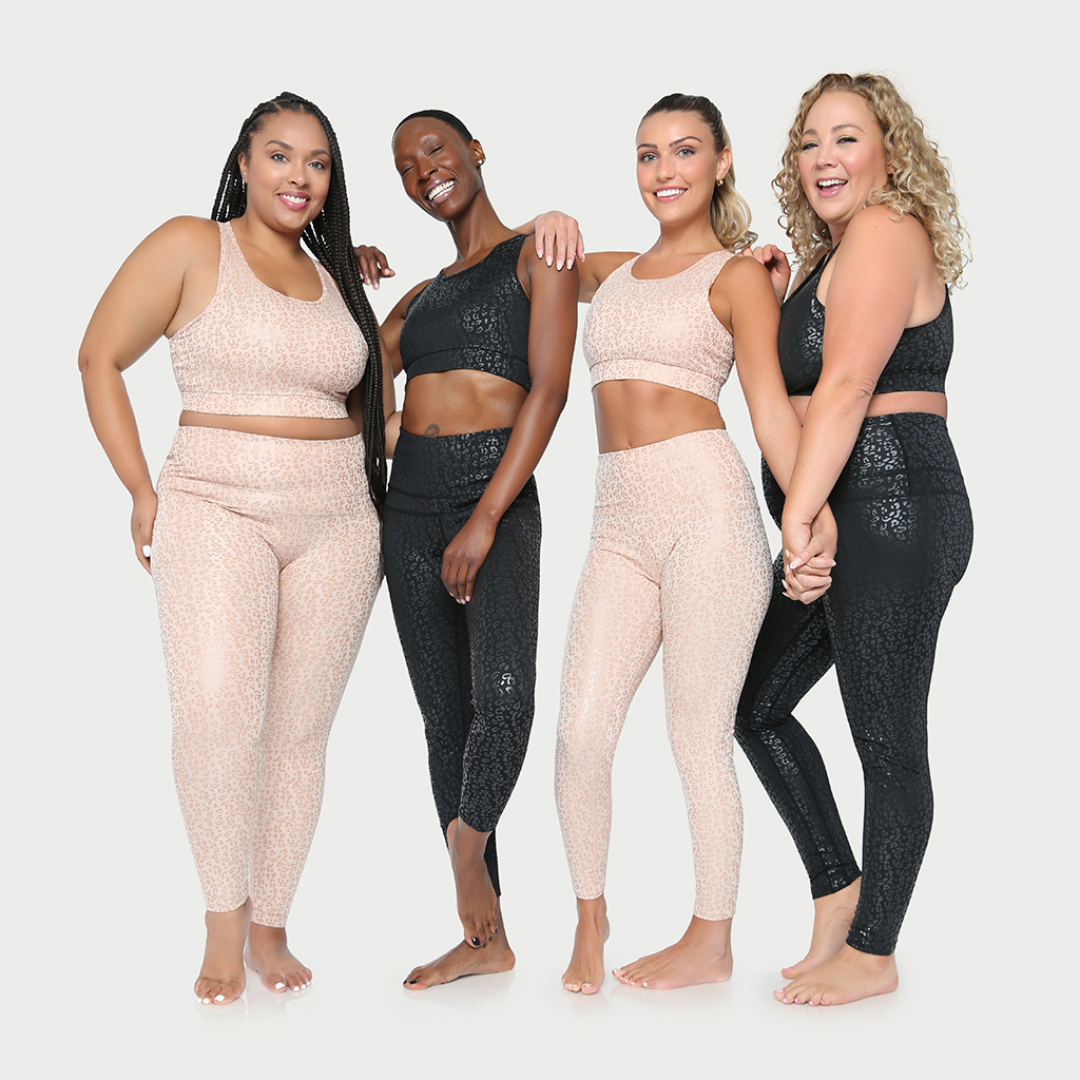 Black metallic cheetah print active leggings from Fitkitty Culture Athleisure Wear, designed for yoga and workout sessions.