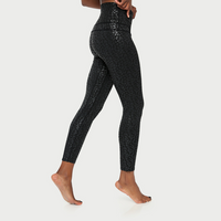 Black metallic cheetah print active leggings from Fitkitty Culture, designed for yoga and workout wear.