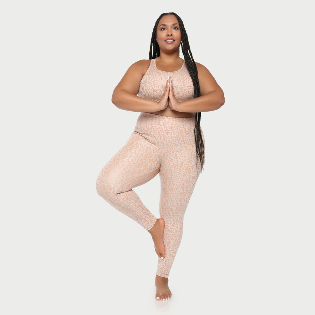 Black metallic cheetah active leggings by Fitkitty Culture, stylish women's yoga and athletic wear with a bold animal print.