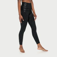 Black metallic cheetah print active legging from Fitkitty Culture, designed for yoga and active wear with a sleek, stretchy fit.