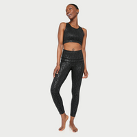 Black metallic cheetah print active leggings by Fitkitty Culture, designed for yoga and workout wear for women.