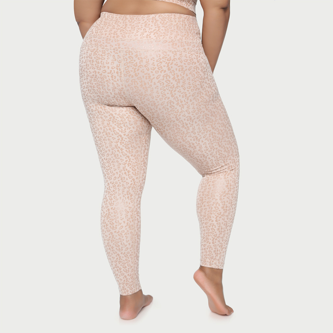 Black metallic cheetah print active leggings by Fitkitty Culture, designed for yoga and workout wear, with a sleek, form-fitting style.