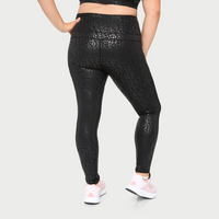 Black metallic cheetah print active leggings by Fitkitty Culture, designed for yoga and athletic wear for women.