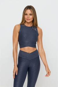 Black Luxe Edge leather-look crossover crop top from Fitkitty Culture women's clothing, stylish and form-fitting for active and casual wear.