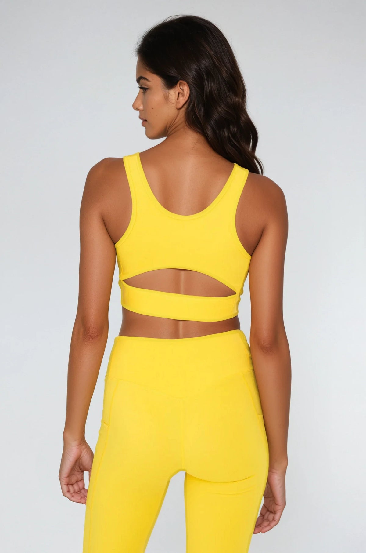Blue Breathe Easy Cut-Out Back Sports Bra by Fitkitty Culture, made with Lycra® blend, designed for active women’s yoga and workout wear.